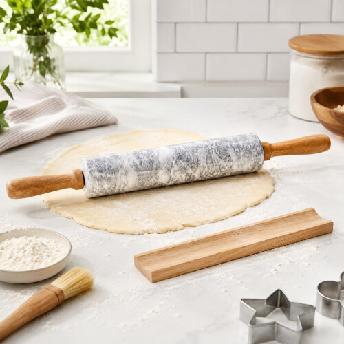 Marble Rolling Pin with Wooden Cradle 1