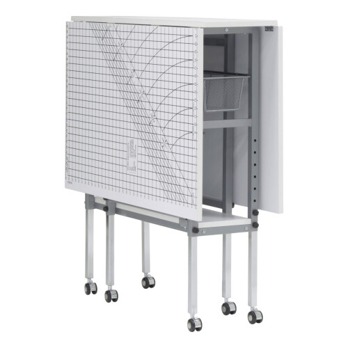 Adjustable Fabric Cutting Table with Grid & Storage Silver/White 149x91x77-100cm 1