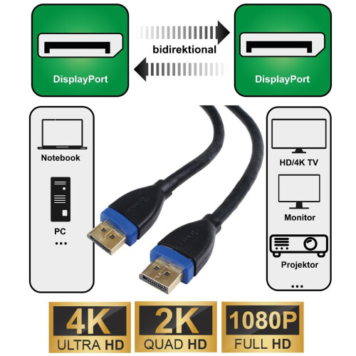 Hama Displayport-Kabel 5m vergoldet Schwarz 1