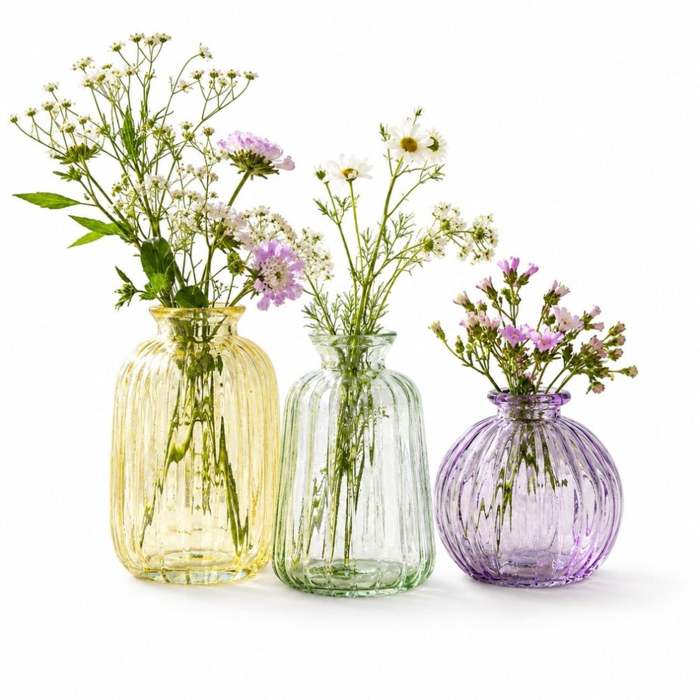Ribbed Tinted Glass Bud Vase Bohemian Home Decor Accent Flower Gifts Vases Table - Image 2