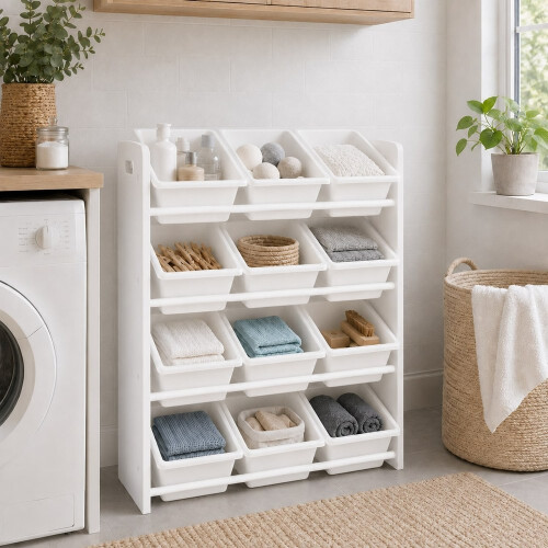 (Tall 4 Tier, White) Multi-Tier Kids Toy Storage Organiser Bins 1