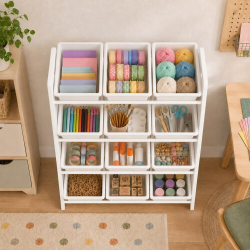 (Tall 4 Tier, White) Multi-Tier Kids Toy Storage Organiser Bins 2