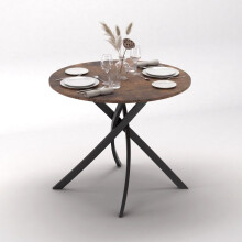 (Rustic Oak) 80cm Round Dining Table w/ Intersecting Metal Legs