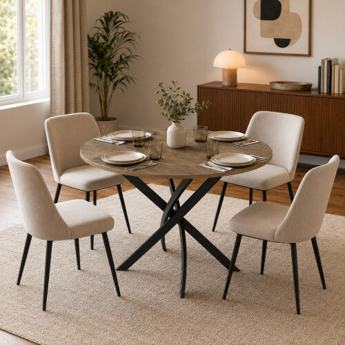 (Dark Oak) 80cm Round Dining Table w/ Intersecting Metal Legs 1