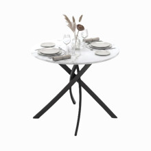 (White Marble) 80cm Round Dining Table w/ Intersecting Metal Legs