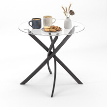 (Glass) 80cm Round Dining Table w/ Intersecting Metal Legs