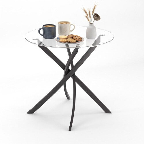 (Glass) 80cm Round Dining Table w/ Intersecting Metal Legs