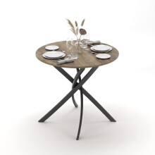 (Dark Oak) 80cm Round Dining Table w/ Intersecting Metal Legs