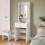(Pink Stool) White Dressing Table w/ Mirror Drawer and Stool 6