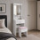 (Pink Stool) White Dressing Table w/ Mirror Drawer and Stool 2