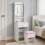 (Pink Stool) White Dressing Table w/ Mirror Drawer and Stool 4