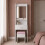 (Pink Stool) White Dressing Table w/ Mirror Drawer and Stool 5