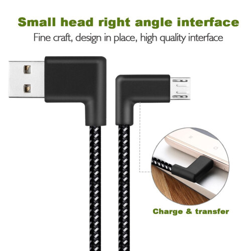 90 Degree Angle Connector Nylon Braided Smartphone Charger Cable Micro USB Quick Charge Power Cables for Android Flexible & Durable Universal Adapter 1