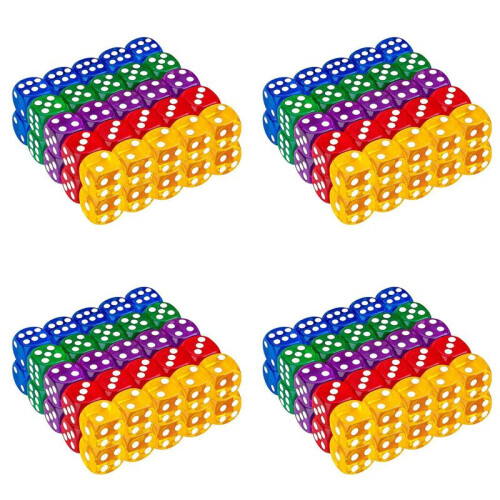 200Pack 14MM Translucent&Solid 6-Sided Game Dice for Board Games,Activity,Casino Theme,Teaching Math