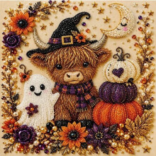 (Highland Cow) Halloween Ghost Pearl Art DIY Kit 3D Fall Home Decor Wall Art Painting Crafts