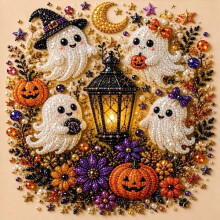 (White Ghost) Halloween Ghost Pearl Art DIY Kit 3D Fall Home Decor Wall Art Painting Crafts