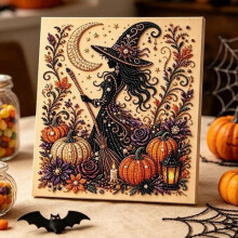 (Black Cat) Halloween Ghost Pearl Art DIY Kit 3D Fall Home Decor Wall Art Painting Crafts