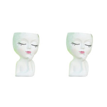 2X Cute Flower Pot/Face Flower Pot, for Indoor Plants, Girl Face Flower Pot Cute Lady Flower Pot,White