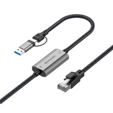 DOONJIEY Adaptador Ethernet 2 em 1 RJ45 para USB A para Tipo C + USB 10/100/1000Mbps Gigabit LAN, Conectores, 2m