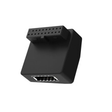 Adaptador de Conector Interno USB 3.2 Gen1 de 19 Pinos e 90 Graus, Conversor USB 3.0 Macho para Fêmea para Painel Frontal USB-A, RVS, Preto