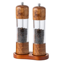 Moulin à Sel et Poivre Manuel de 20 cm, Moulin à Épices en Bois Massif avec Base, Moulin en Bois Rechargeable pour Ustensiles de Cuisine