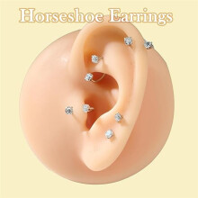 Horseshoe Nose Silver Double Gem for Septum Cartilage Piercing