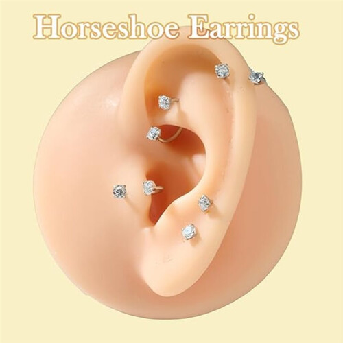 Horseshoe Nose  Silver Double Gem for Septum Cartilage Piercing