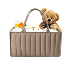 Quilted Diaper Caddy Organizer - Premium Puffer Style Nursery Storage Bins - Water-Resistant & Wipeable Changing Brown