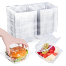 100 Boîtes Alimentaires Transparentes à Charnière, Jetables, en Plastique, avec Couvercle, pour Hamburgers, Sandwichs et Gâteaux