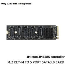 M.2 NVMe Naar 5-Poort 3.0 Uitbreidingskaart JMicron JMB585 Chipcontroller M2 Key-M Naar SATA3.0 6Gbps SSD Adapter