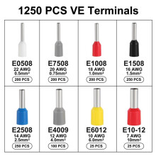 1250pcs Assorted Wire Ferrules Terminals Kit Insulated Copper Crimp Connectors for Industrial and Power Control Systems