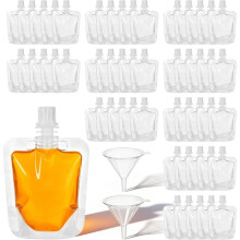 100 Pcs Plastic Drink Pouches Bulk, 1.7 Oz Reusable Drink Pouches with Funnel, Leakproof Squeeze Juice Pouch for Travel
