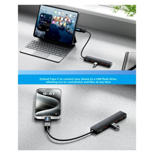 Hub USB 3.2 Gen2 10Gbps USB A Tipo C com 4 Portas, Divisor e Adaptador Multiportas para Laptop e PC 1