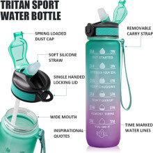 Washranp34oz Motiverende waterfles met tijdsaanduiding en rietje, lekvrij, BPA-vrij, grote inhoud, drinkfles voor buiten met draagkoord.