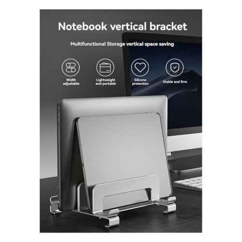 Laptop Stand Holder Adjustable Vertical Desktop Notebook Dock Space-Saving 3 in 1 Computer Stand Silver 2