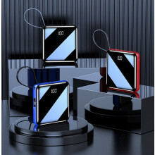 Draagbare oplader, ultradunne powerbank, draagbare 20000mAh USB mini-powerbank met eigen kabel - zwart