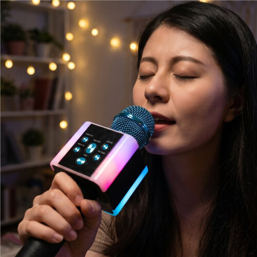 Microfono Karaoke  Wireless Portatile con Supporto per Scheda TF e Luci LED, Ideale per Feste, Viaggi e Come Regalo. 1