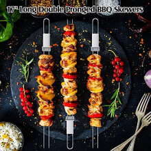 WOVTE12Pc17" kaksipiikkiset ruostumattomasta teräksestä valmistetut BBQ-vartaat, uudelleenkäytettävät kebabtikut grillaukseen, retkeilyyn,