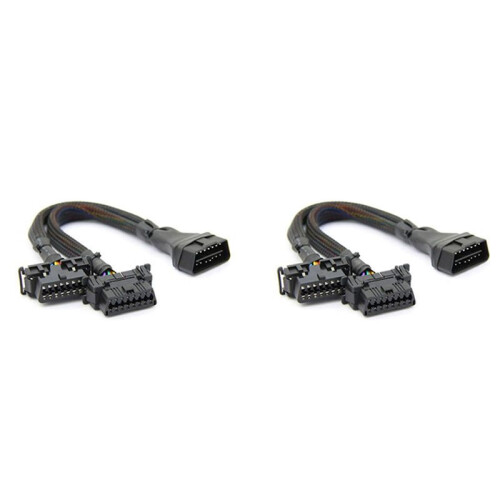 2X 2 IN 1 OBD2 Extension Cable OBDII Male to 2 Female Splitter Car Computer Connection Conversion Plug Socket 30CM
