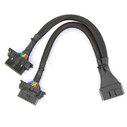 2X 2 IN 1 OBD2 Extension Cable OBDII Male to 2 Female Splitter Car Computer Connection Conversion Plug Socket 30CM 2