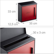 Caixa de correio de parede moderna em aço bicolor design 35 cm preto vermelho 13_0000471