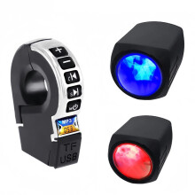 Guiador de Motocicleta e-Bike com Carregamento USB, Áudio BT com Interruptor, Alto-Falante , Buzinas Duplas com Luzes