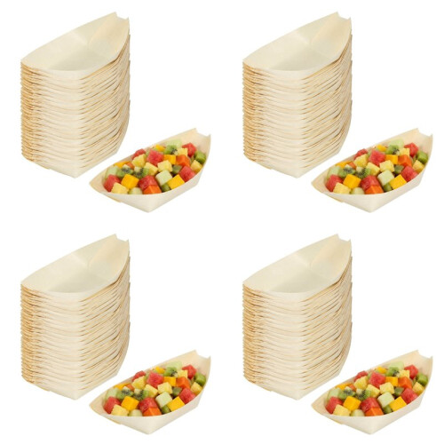 200X Bouchées - Bols, Bois Biodégradable "Bateau" 11 cm x 6,5 cm