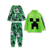 (11-12 Years) Minecraft Long Sleeve Long Leg Pyjama and Jumper 3 Piece Set (Boys Green)
