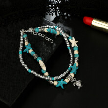 Turquoise Beaded Beach Anklet Turtle Anklet Starfish Anklet Nautical Anklet Beaded Anklet