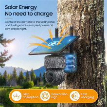 3X 3MP 4G SIM Solar PTZ Camera WIFI Outdoor Wireless IP Cameras with Solar Panel Two Way Audio Security CCTV Camera(C)