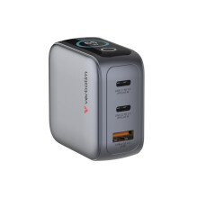 Verbatim Mini GaN Charger with Display - 65W 3-Port Wall Charger with USB-CÂ Power Delivery and Quick Charge 3.0