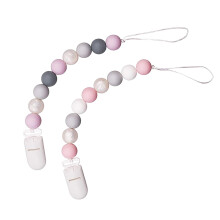FAMTKT2Pack Speenclips voor babyjongens en -meisjes, eendelige siliconen speenketting met clip voor bijtspeeltjes, speenketting voor kiezen
