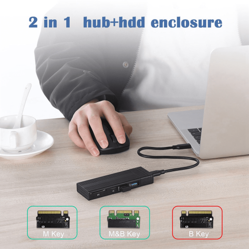 Box per SSD 2x2 in 1 da Type C a M.2NGFF NVME a USB 3.0 3.2 10G con hub. 2