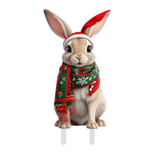 Schattig kerstkonijntje 2D acryl buitendecoratie, tuinpaaltjes, tuinkunst voor de feestdagen, gazon en veranda.